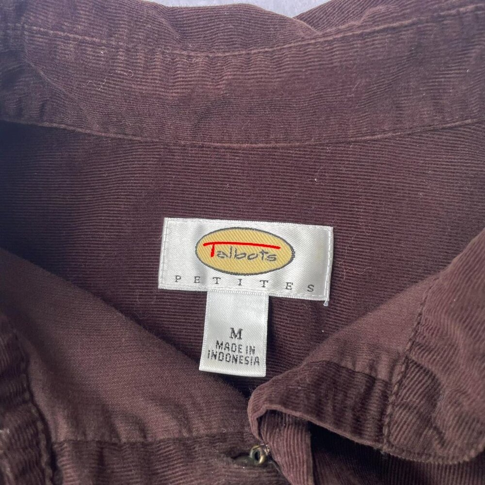Talbots Brown Corduroy Fitted Collared Button-up Long Sleeve Blouse Size M Corp - Picture 3 of 6